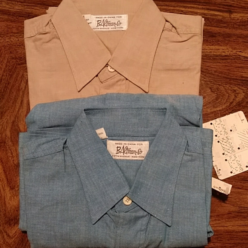B Altman & Co mens M vintage shirts, NWT, lot of 2